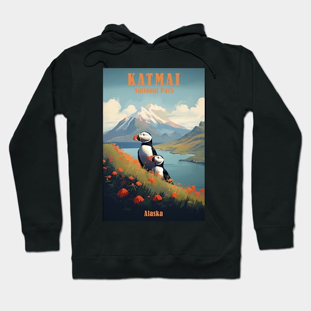 Katmai National Park Travel Poster Hoodie by GreenMary Design